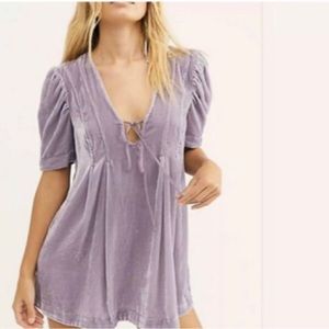 TU NWT FREE PEOPLE XS LAVENDER VELVET MINI DRESS